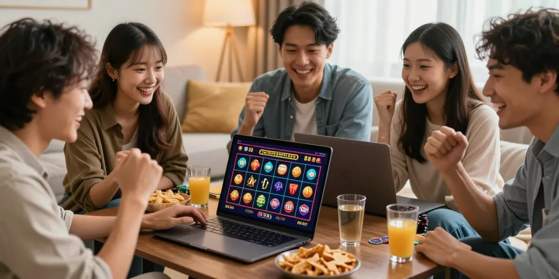 Scène de jeu en ligne dans un casino sans dépôt avec des amis jouant ensemble.
